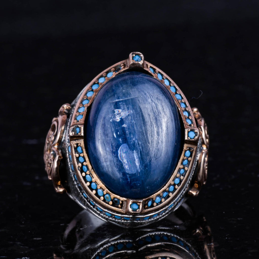 925 Sterling Silver Ring, Handmade Men's Ring with Natural Kyanite Stone, Vintage Design — 4