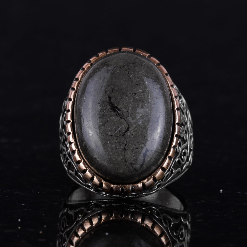 Natural Pyrite Stone Ring - 925 Sterling Silver Men's Ring — 4
