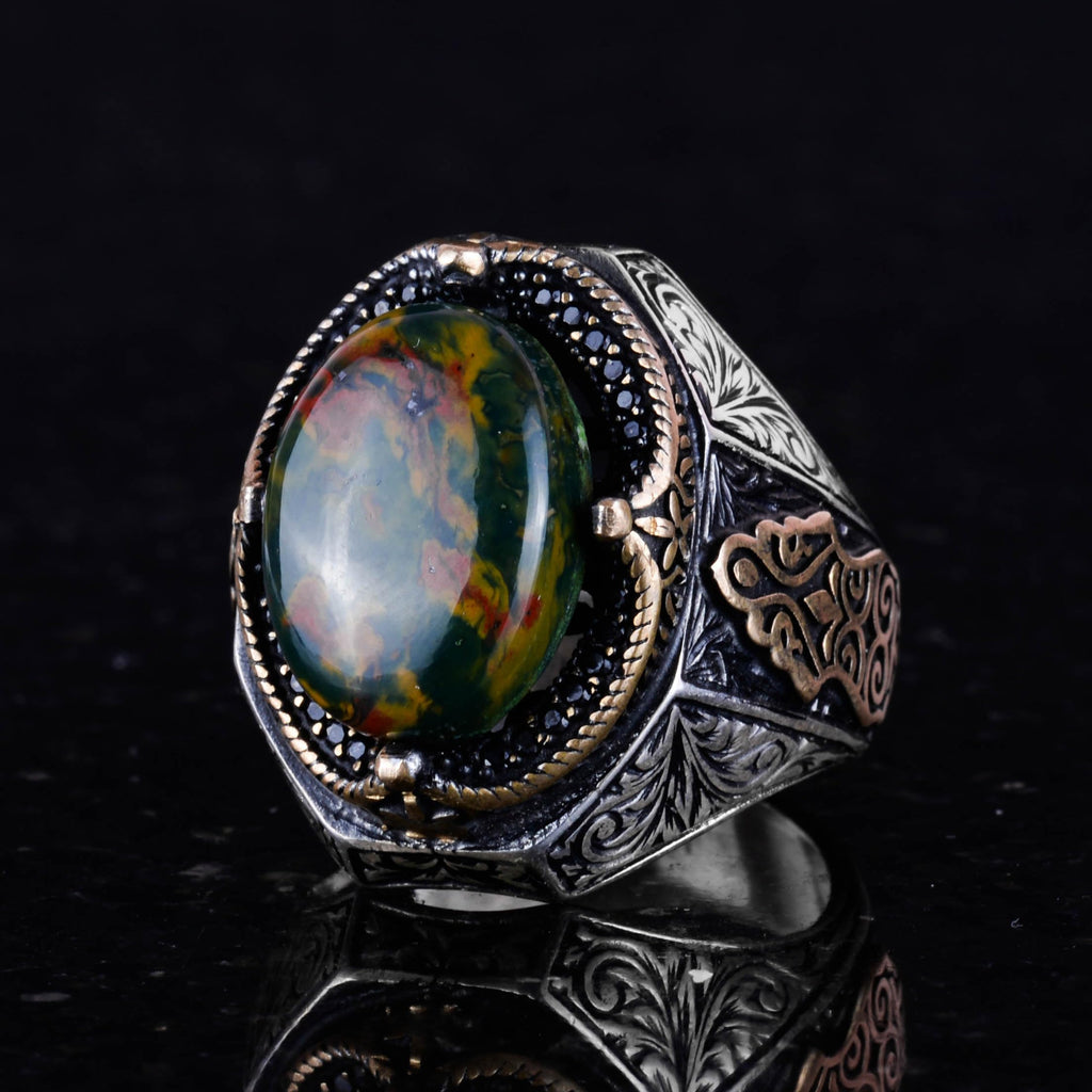 Natural Green Blood Stone Ring - 925 Sterling Silver — 5