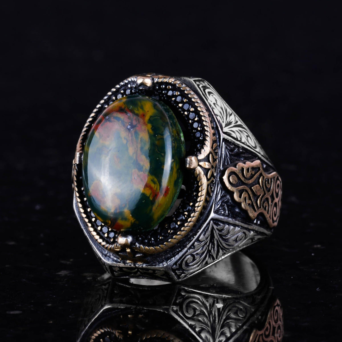 Natural Green Blood Stone Ring - 925 Sterling Silver — 5