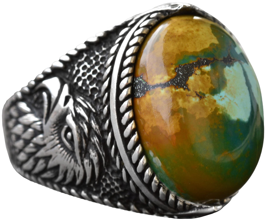 Natural Arizona Turquoise Stone Ring - 925 Sterling Silver Men's Eagle Ring, Suitable for Daily and Special Occasions (Model-3)