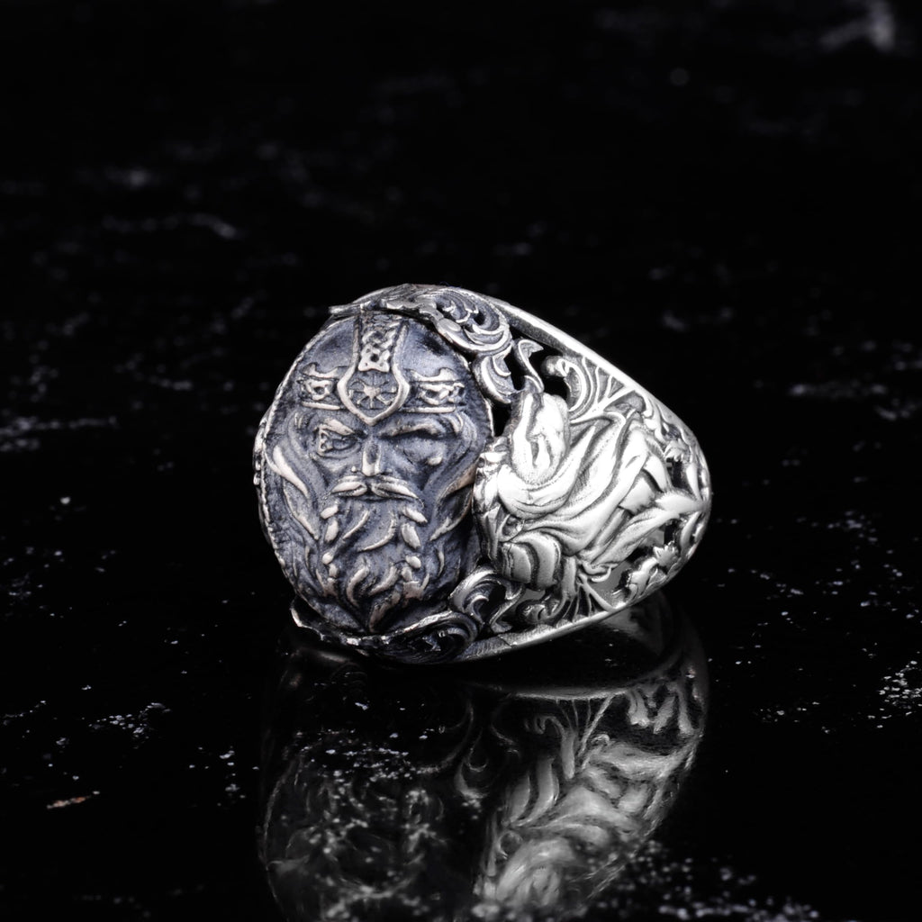 KAMBO Symbol Ring for Men 925 Sterling Silver - Viking Warrior Seal Ring for Men - Flower Engraved Men's Jewelry - Scandinavian Warrior Statement Ring — 2