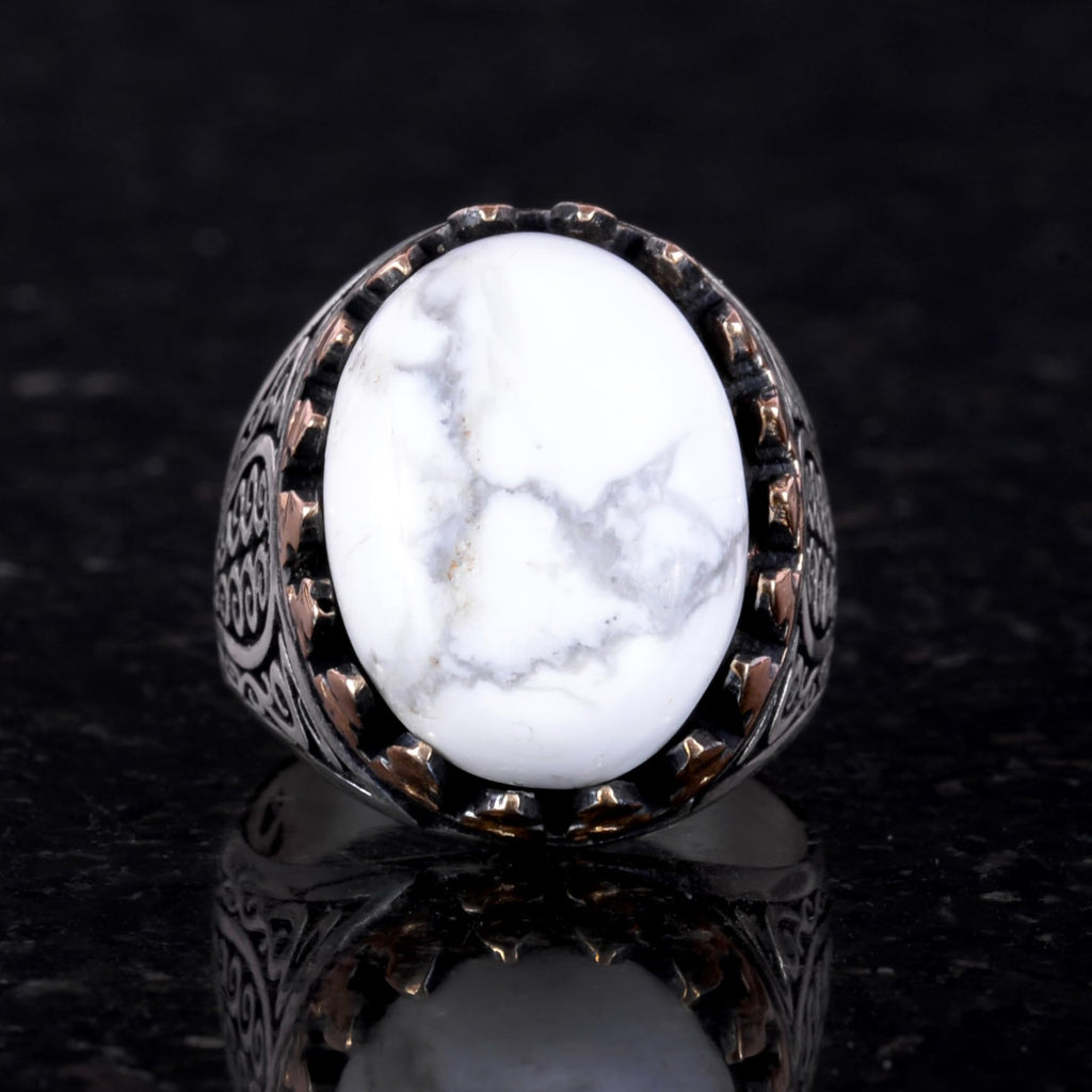 925 Sterling Silver Men's Ring - Handmade Elegance with Howlite Stone — 2