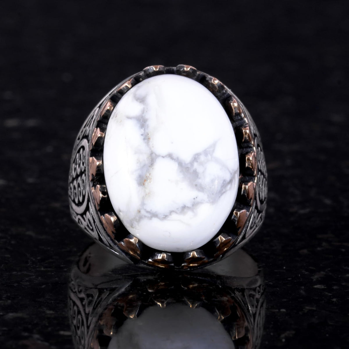 925 Sterling Silver Men's Ring - Handmade Elegance with Howlite Stone — 2