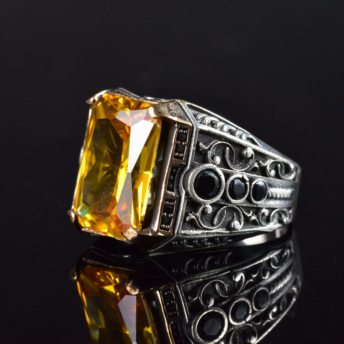Handmade Citrine Stone Ring, 925 Sterling Silver Men's Ring — 7
