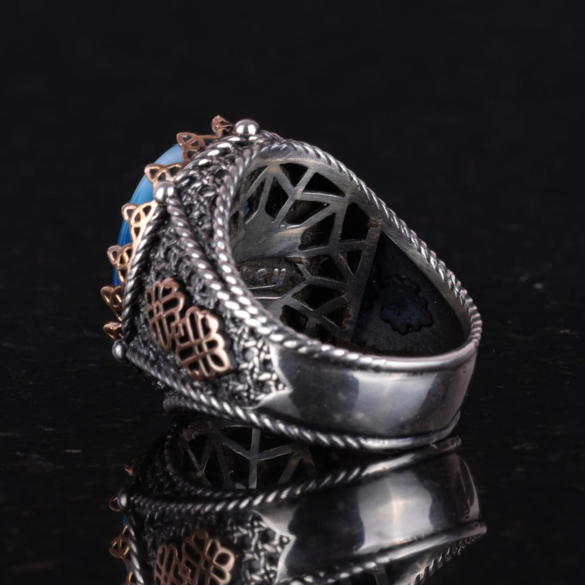 Natural Blue Agate Stone Ring — 5
