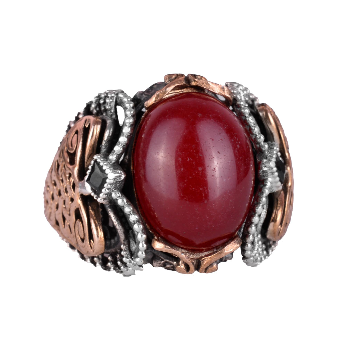 925 Sterling Silver Ring, Natural Cabochon Ruby Gemstone Ring