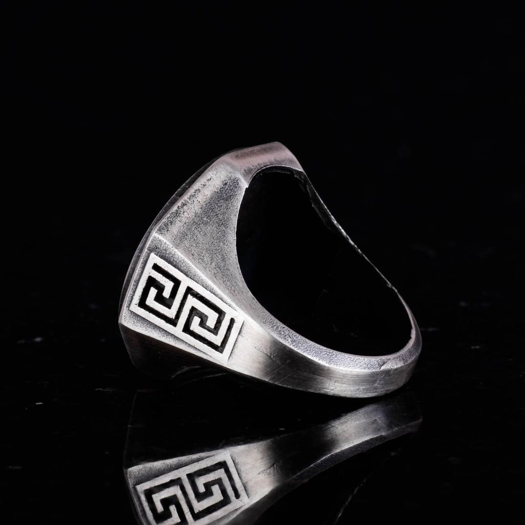 KAMBO 925 Sterling Silver Ring - Greek Key Design Men's Ring - Handmade Unique Ring (Cobra) — 7