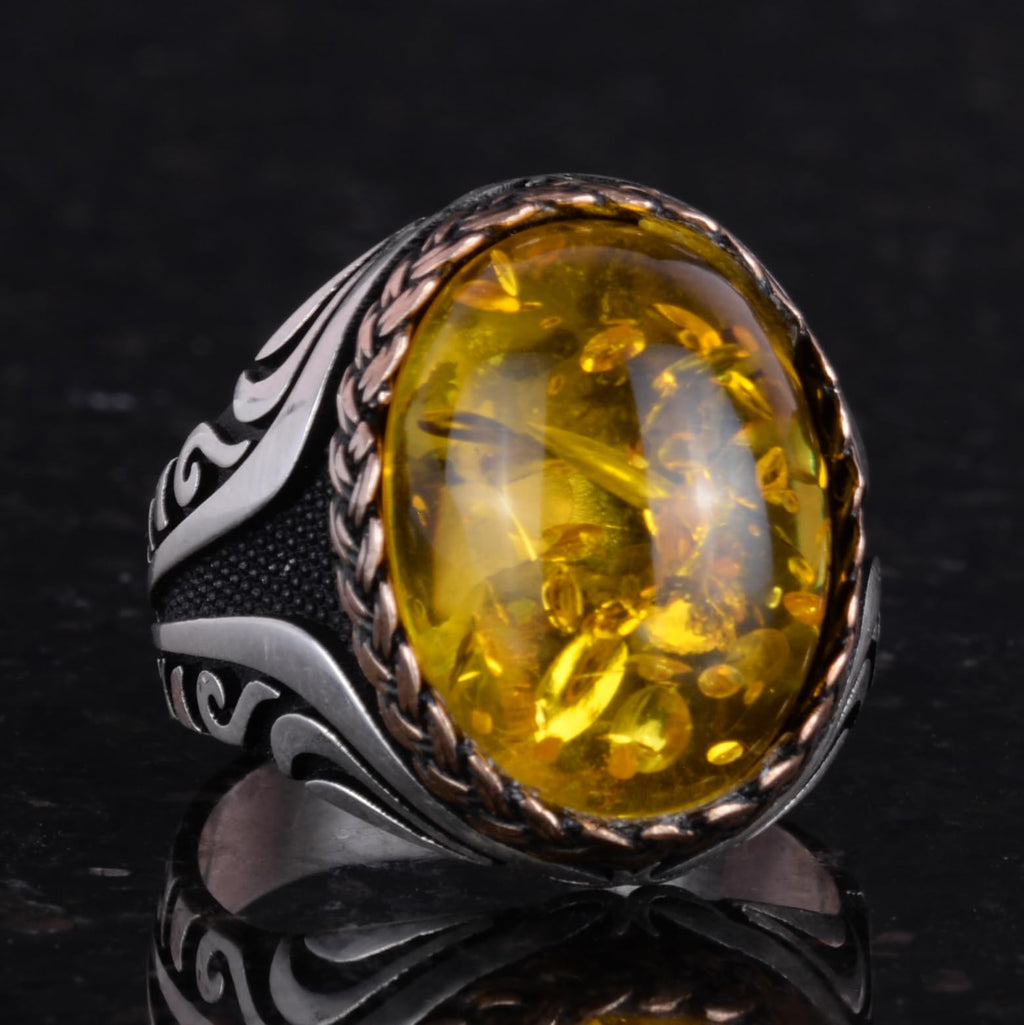 925 Sterling Silver Ring - Synthetic Stone Silver Ring - Handmade Ring (Synthetic Amber) — 5