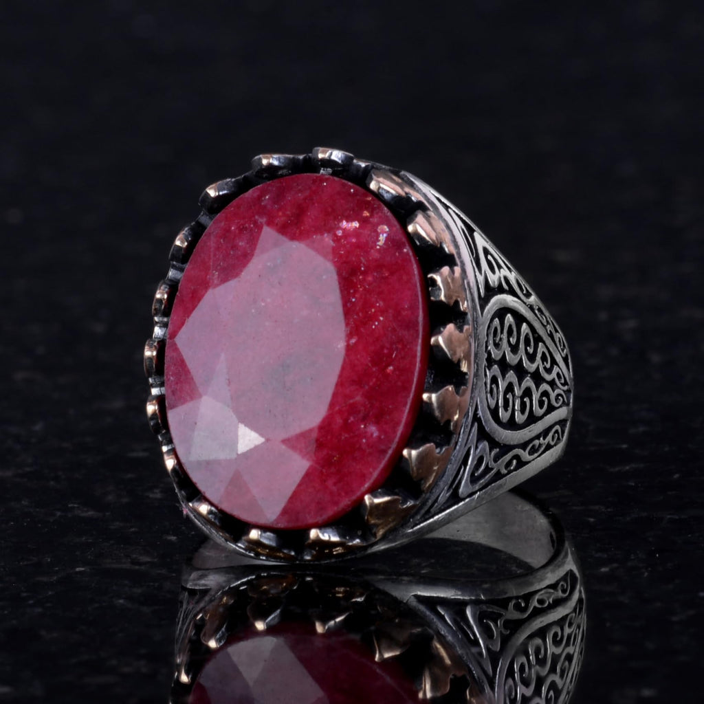 925 Sterling Silver Men's Ring - Natural Ruby Stone (Model-2) — 4