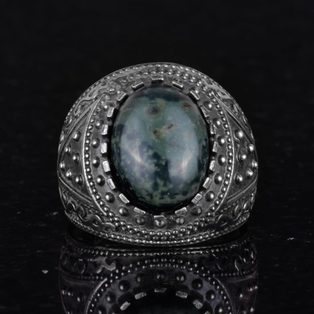 Natural Green Eye Stone Ring - 925 Sterling Silver Men's Ring — 3