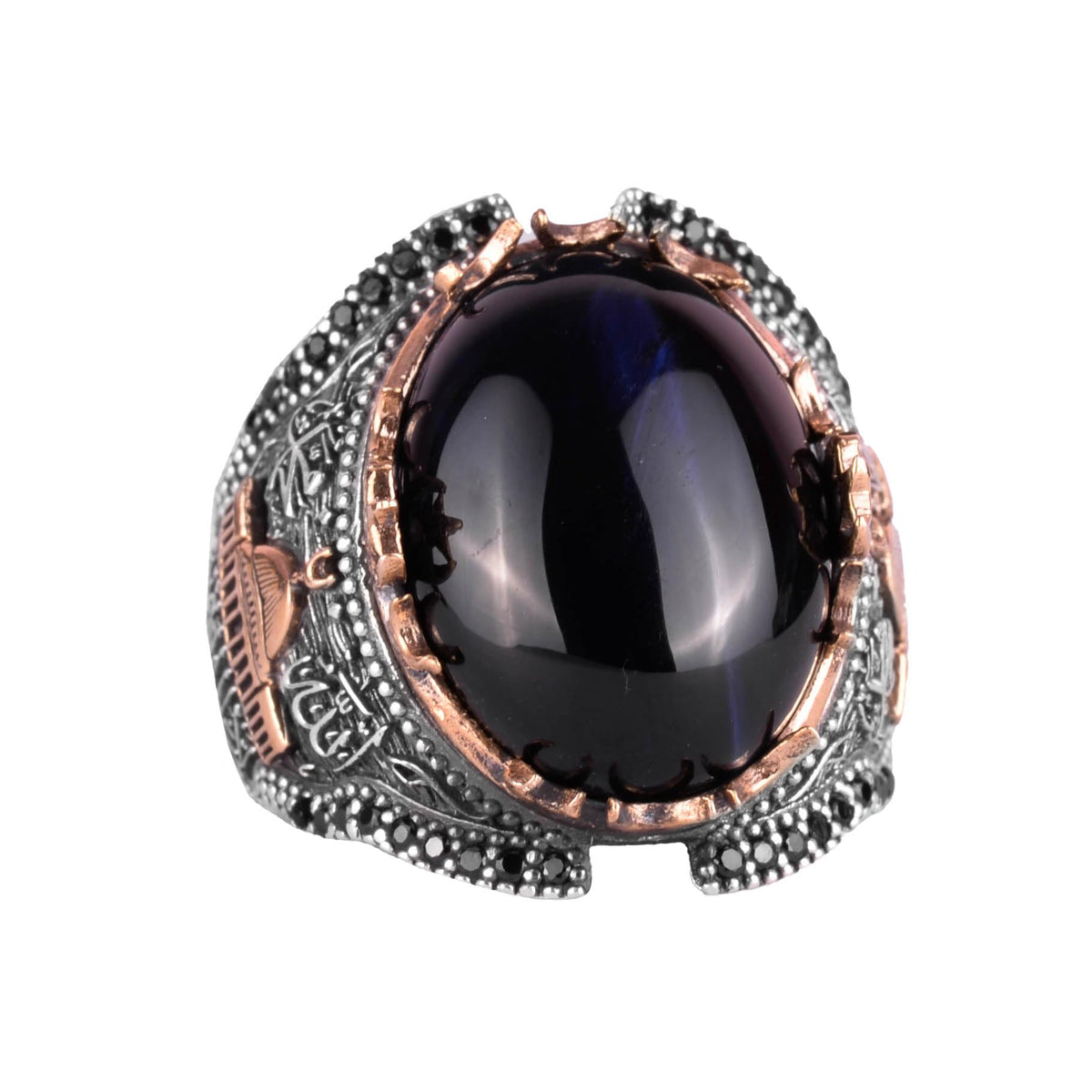 925 Sterling Silver Ring, Dark Blue Cat's Eye Stone Ring