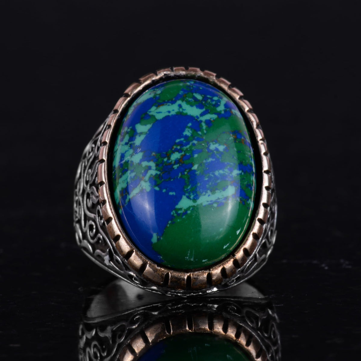 925 Sterling Silver Men's Ring, Large Ring (Synthetic Chrysocolla Stone) — 4