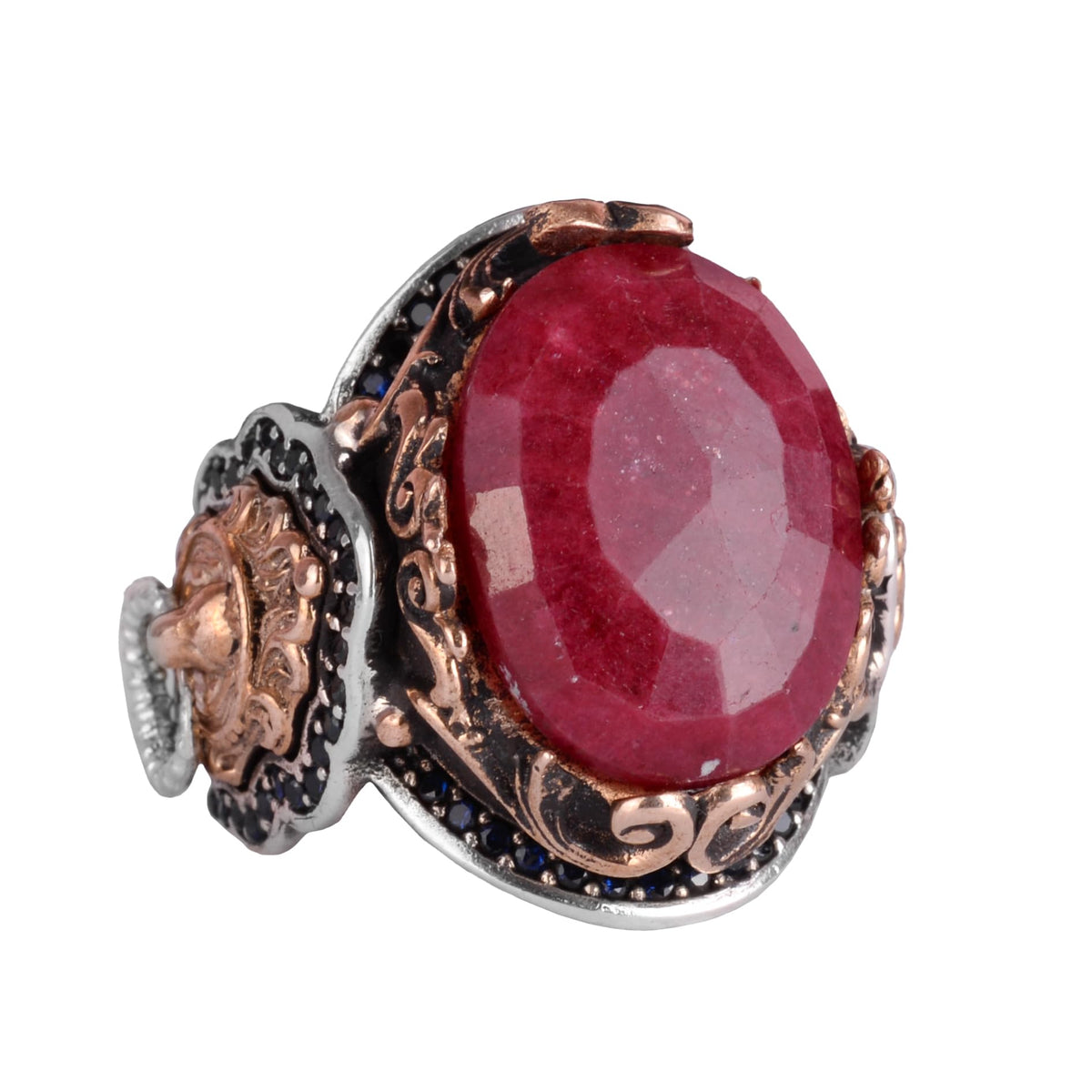 Natural Ruby Stone Ring, Lion Head Ring – 925 Sterling Silver Ring