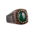 Falcon Jewelry Men's 925 Sterling Silver Ring, Natural Jade Gemstone (10)