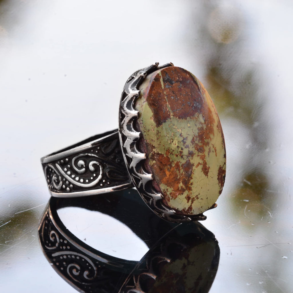 Large Ring, Natural Arizona Turquoise Stone Ring, Handmade 925 Sterling Silver Ring — 4
