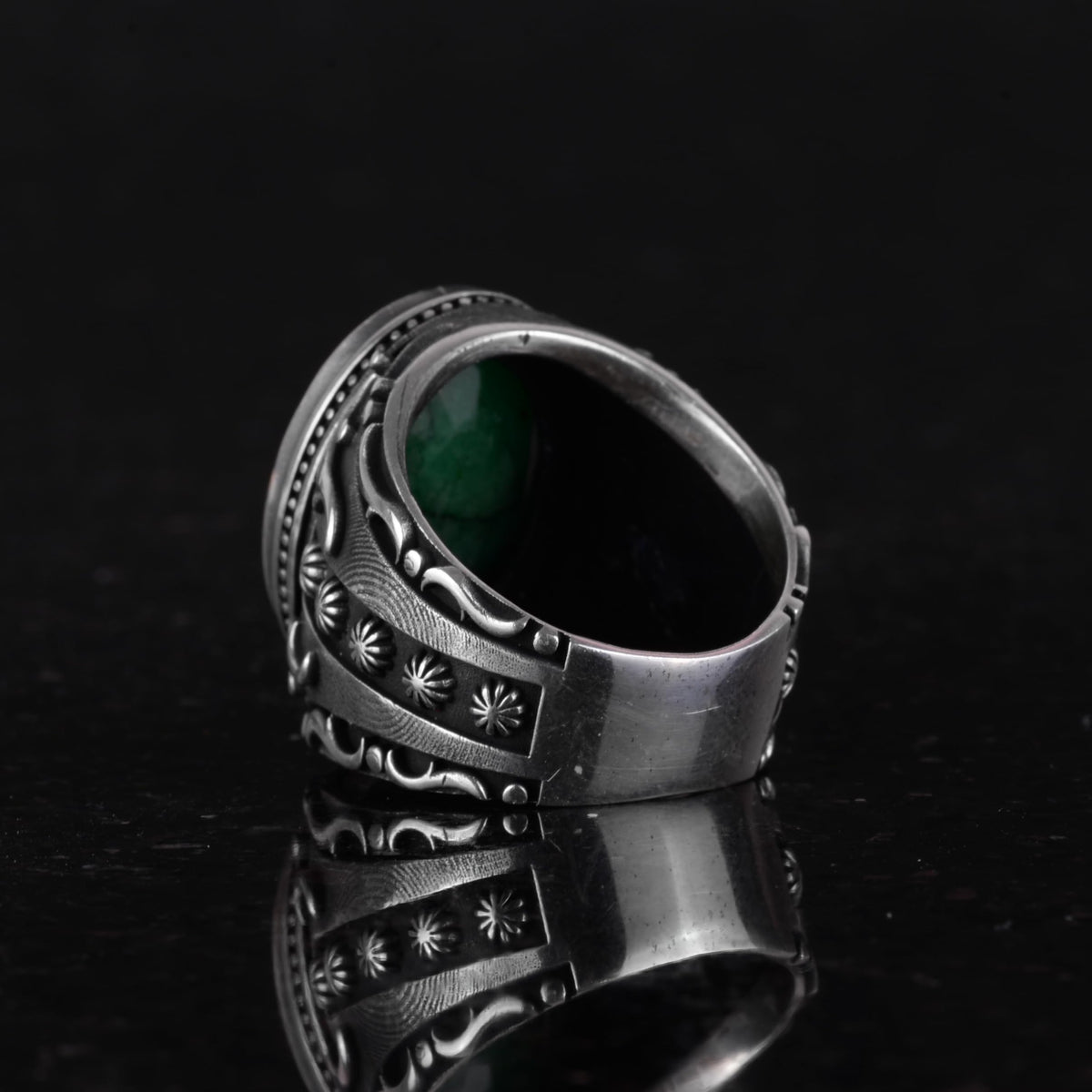 925K Pure Silver Men's Ring, Handmade Natural Emerald Stone Ring, Designer Silver Men's Ring — 7