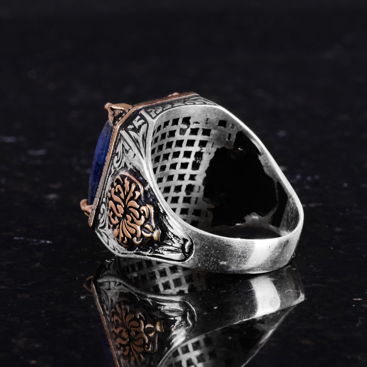 Natural Sapphire Stone Ring, Rectangular Design - 925 Sterling Silver Men's Ring, Handmade Elegance — 7