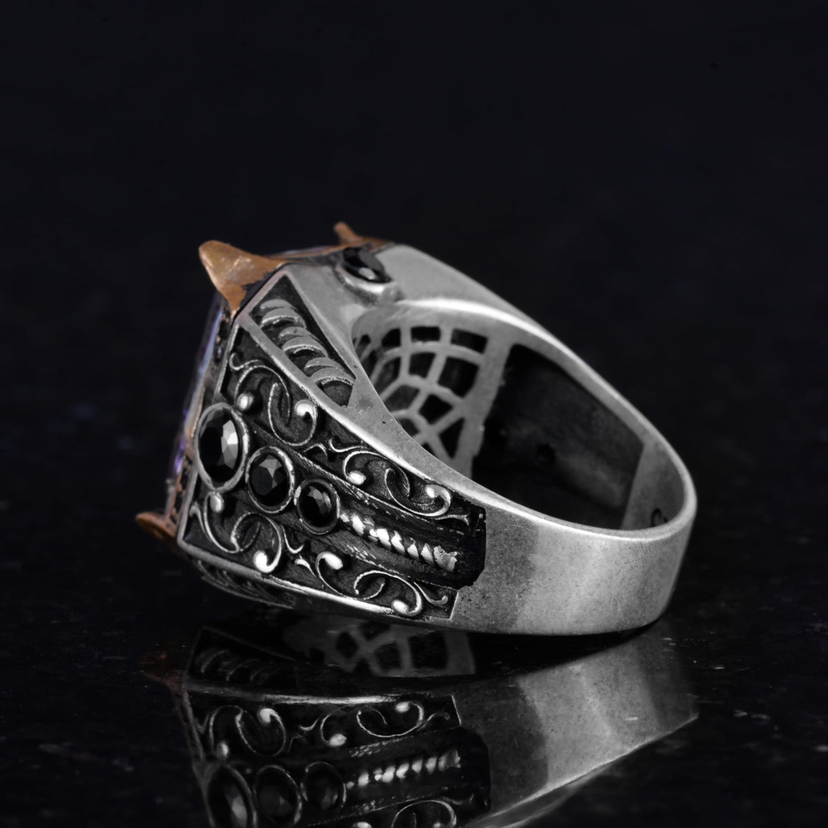 925 Sterling Silver Ring - Synthetic Stone Ring for Men - Handmade Ring — 7
