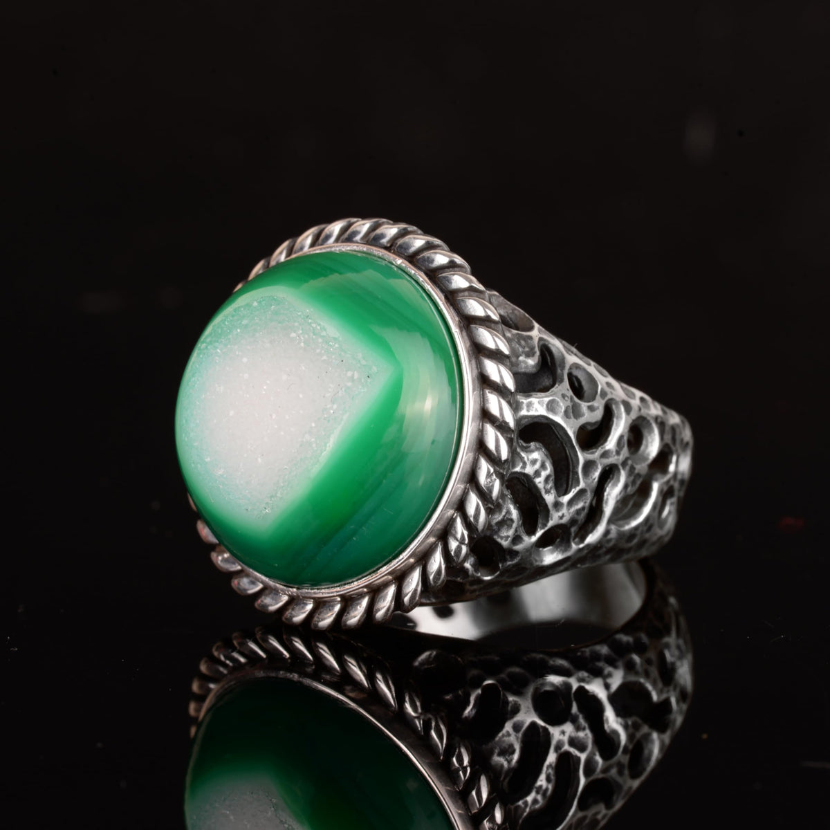 925 Sterling Silver Ring - Natural Druzy Quartz (Green) — 4