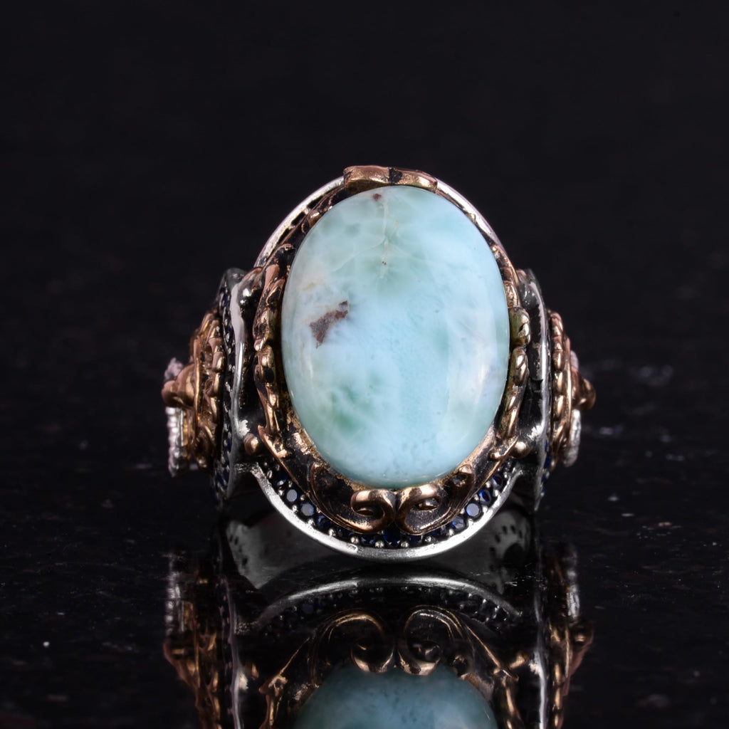 Handmade Lion Symbol Ring - Larimar Stone 925 Sterling Silver Men's Ring — 4