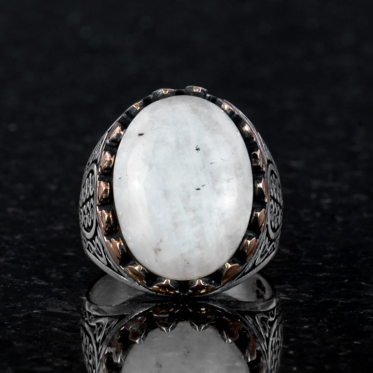 925 Sterling Silver Men's Ring - Handcrafted Elegance with Natural Moonstone — 2