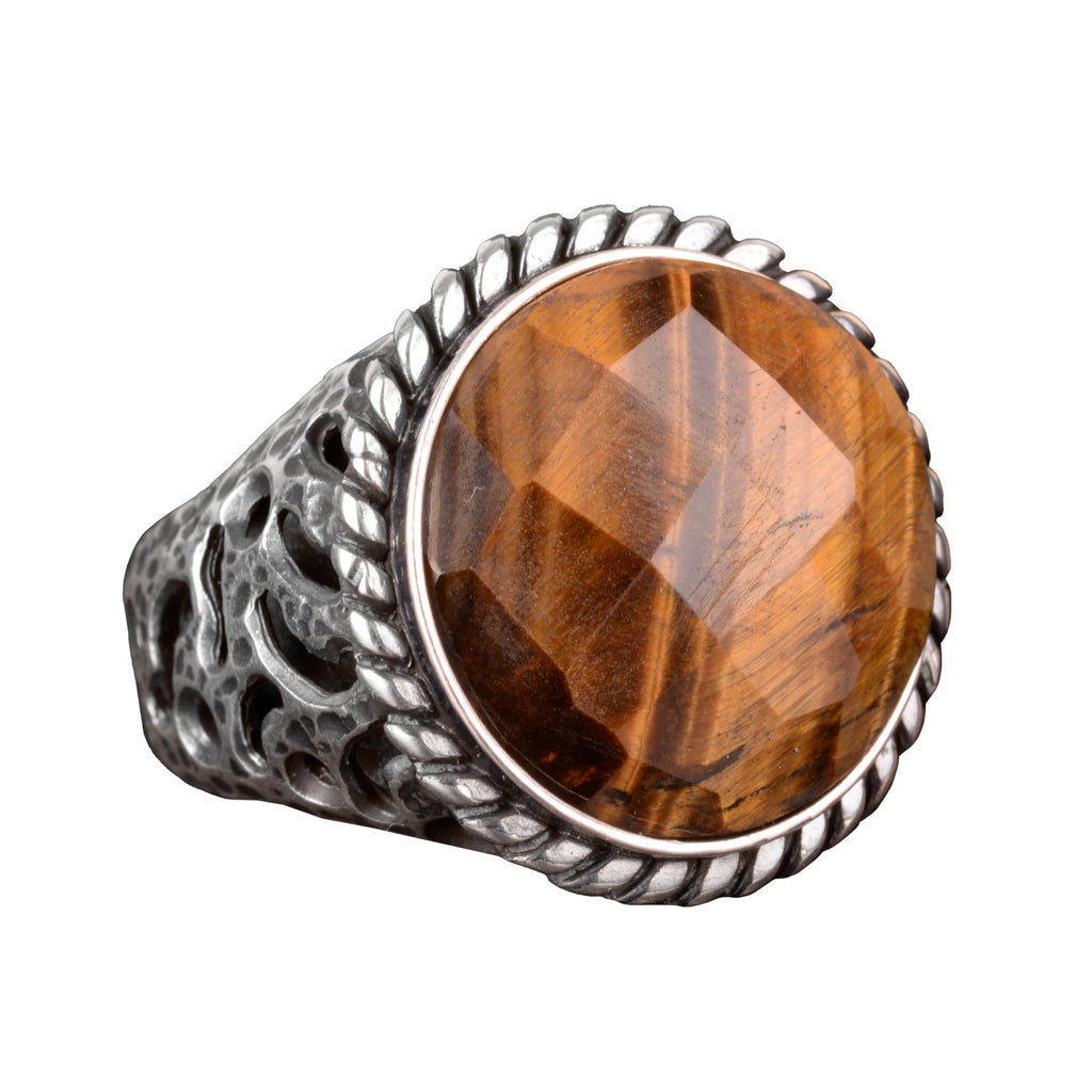 Natural Tiger's Eye Stone Ring - 925 Sterling Silver