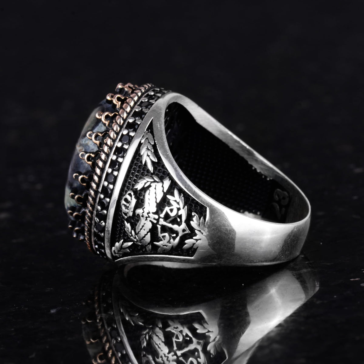 Natural Stone Ring - Handmade Eagle Ring - 925 Sterling Silver — 7