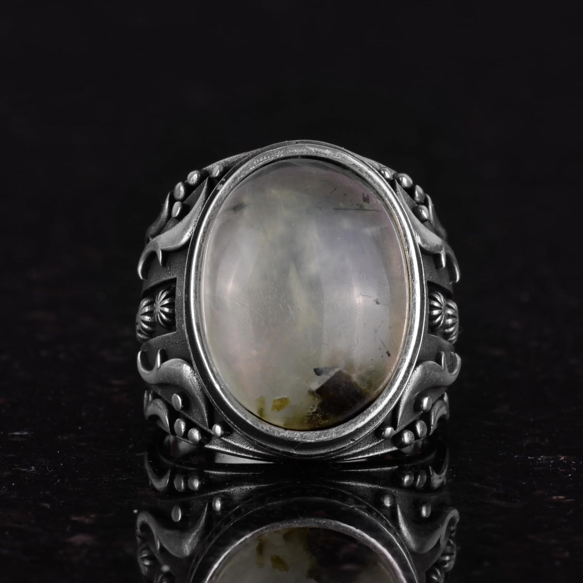 Natural Prehnite Jade Stone Ring — 4