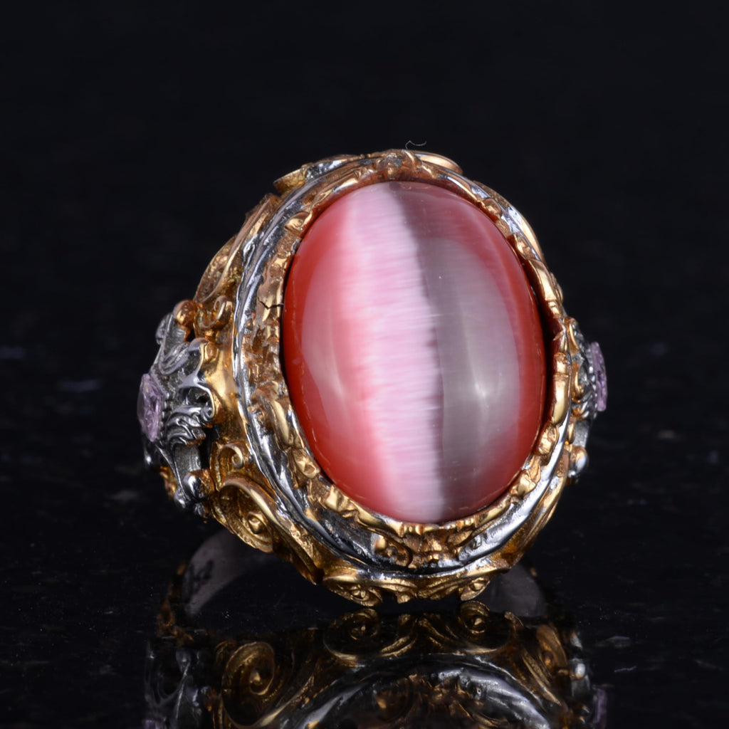 KAMBO Created Stone Men's Ring - Sultan Ring - Handmade 925 Sterling Silver Ring - Unique Ring (Created Cat's Eye) — 5