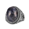 KAMBO Natural Sapphire Men's Ring – 925 Sterling Silver Oval Handmade Stone Statement Ring (Sapphire-2)