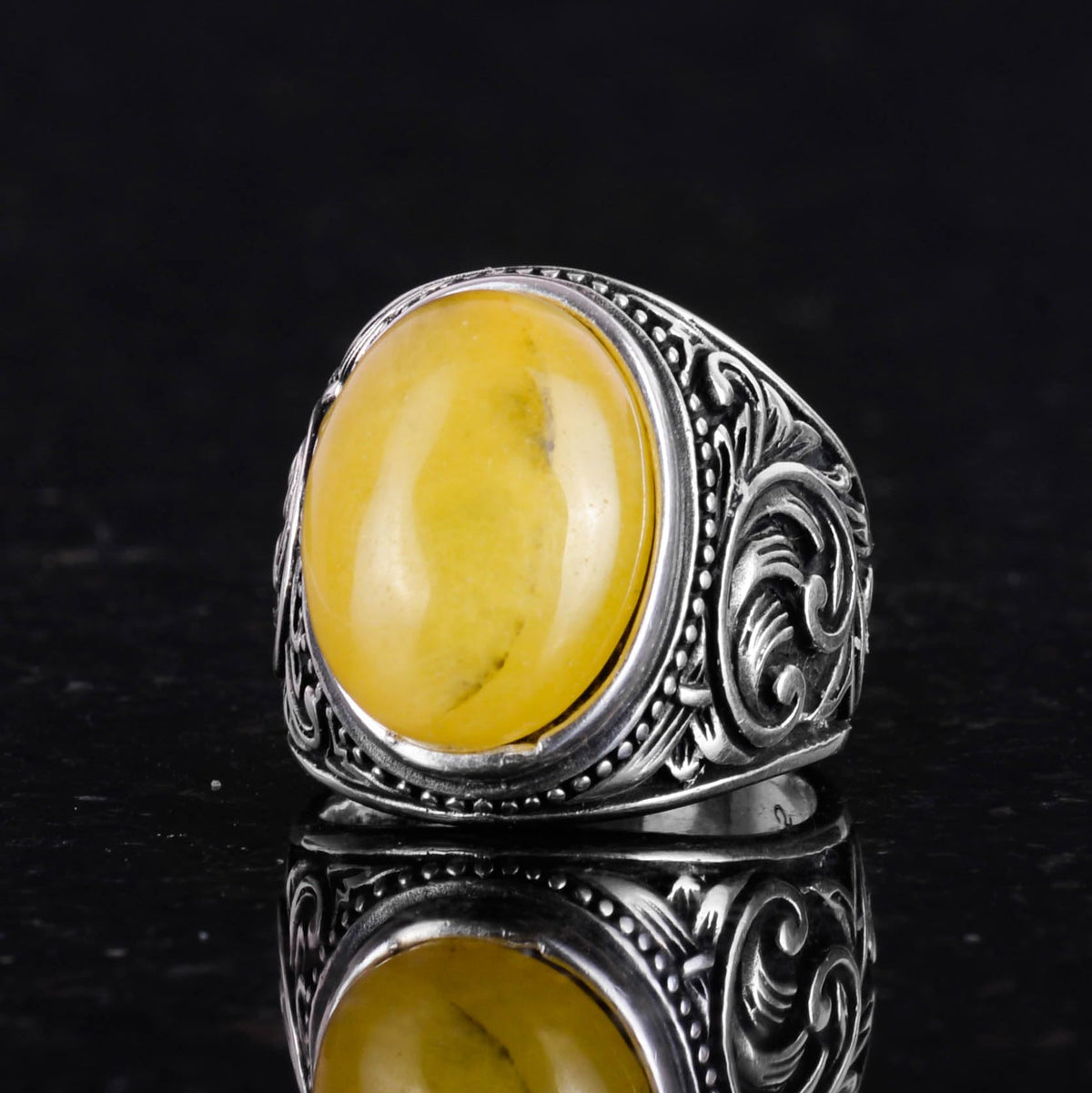 925 Sterling Silver Ring - Natural Yellow Agate Stone Ring — 5