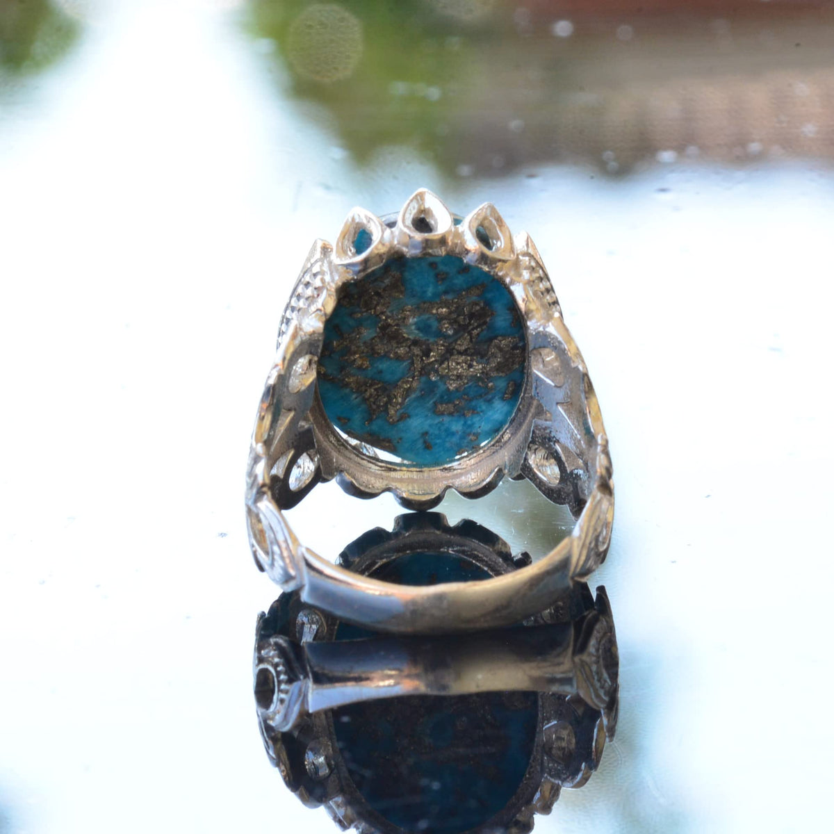 Natural Arizona Turquoise Stone Ring, Handmade Jewelry, 925 Sterling Silver — 7
