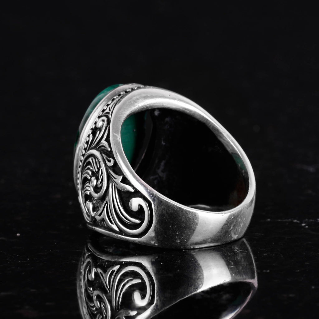 925 Sterling Silver Men's Ring, Handmade Malachite Gemstone Ring — 7
