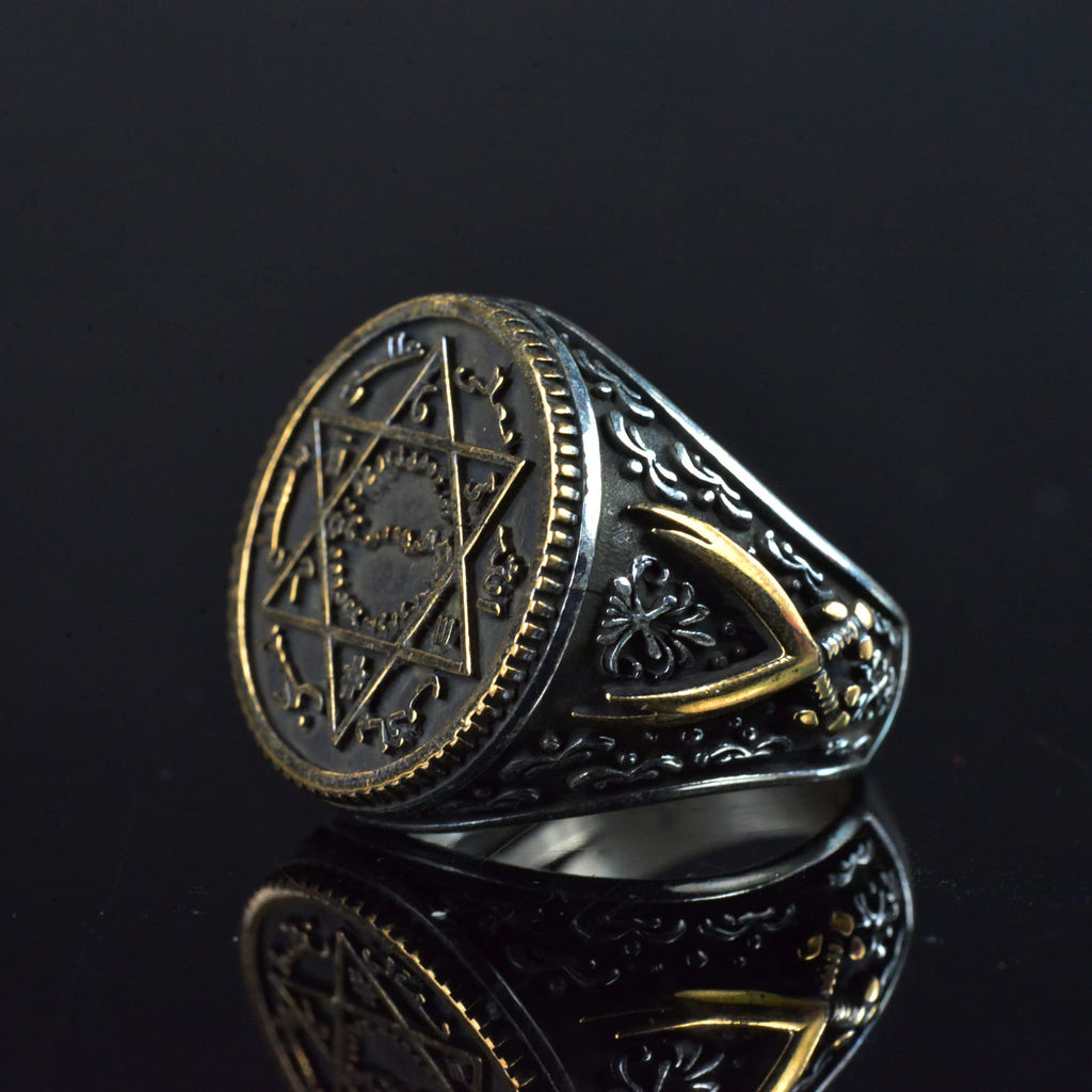 Handmade Islamic Star Design Ring - 925 Sterling Silver Men's Ring with Written Inscriptions — 5