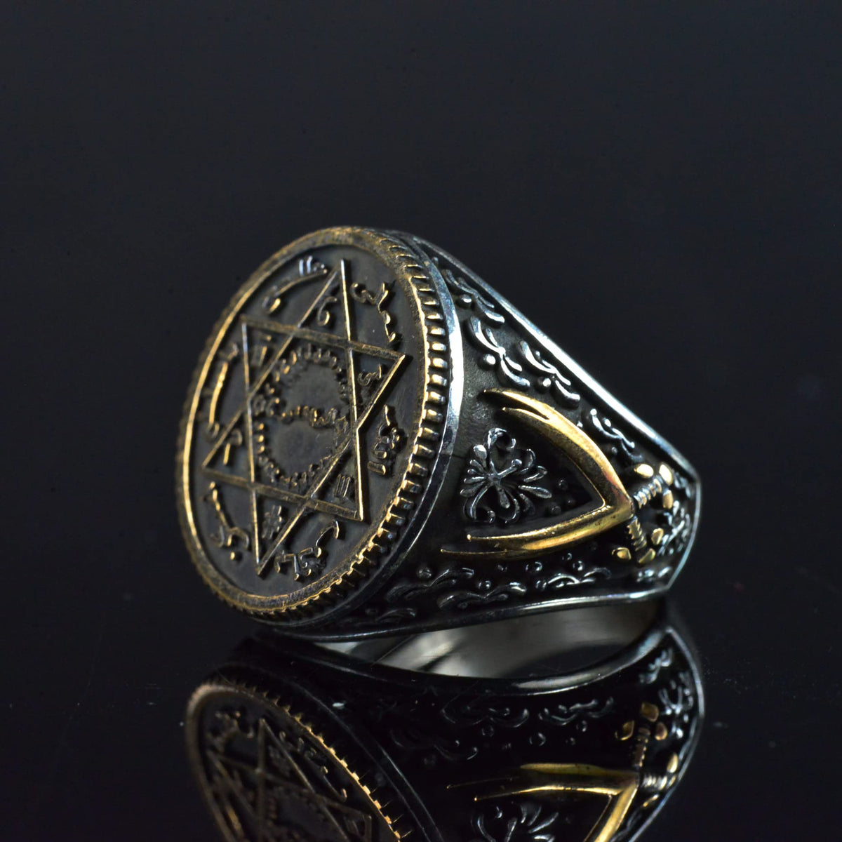 Handmade Islamic Star Design Ring - 925 Sterling Silver Men's Ring with Written Inscriptions — 5