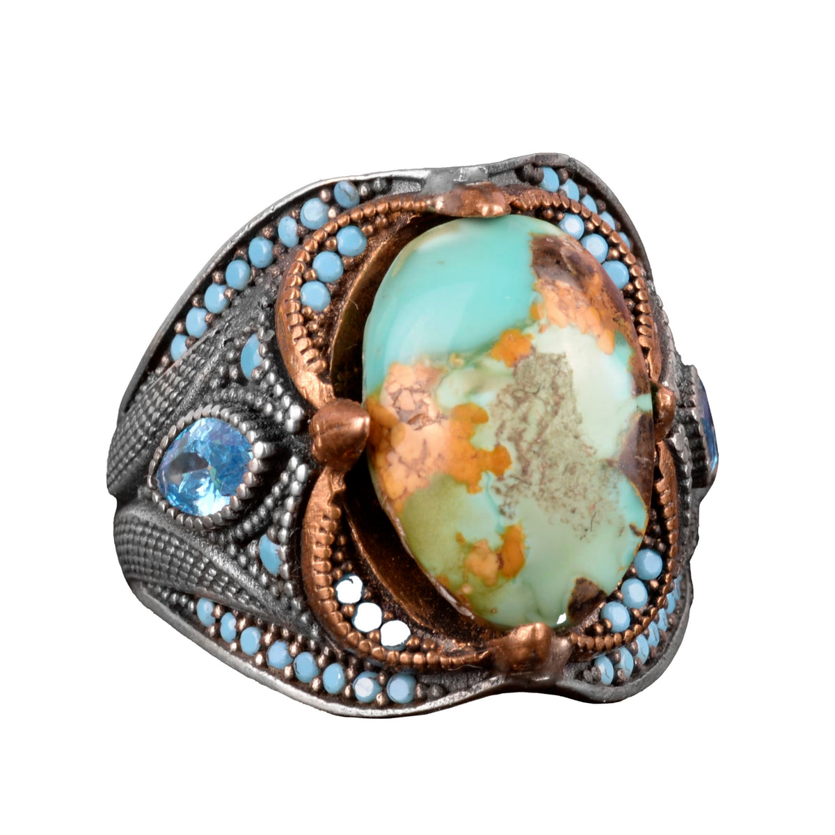 Blue Natural Arizona Turquoise Stone Ring - 925 Sterling Silver