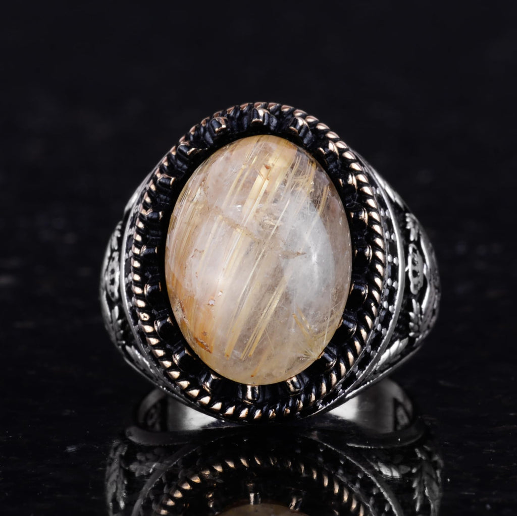 Natural Rutilated Quartz Ring - Handmade Eagle Design - 925 Sterling Silver — 4