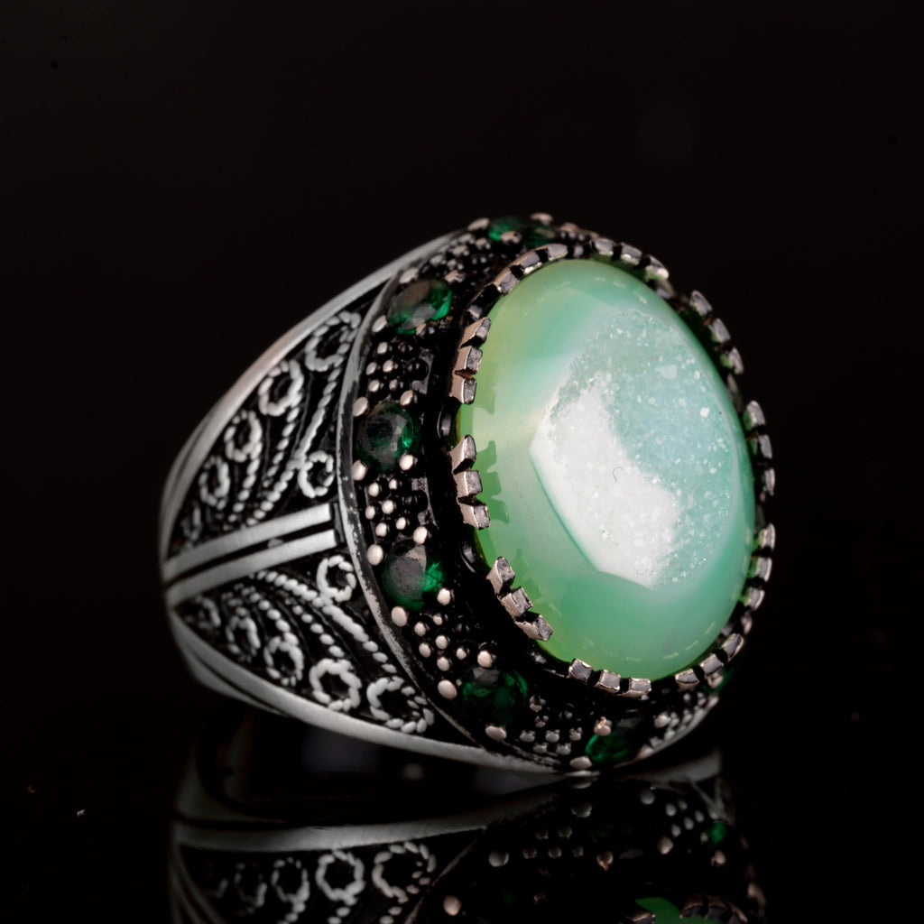 Crystal Druzy Quartz Stone Ring, 925 Sterling Silver Men's Ring (Model-2) — 4