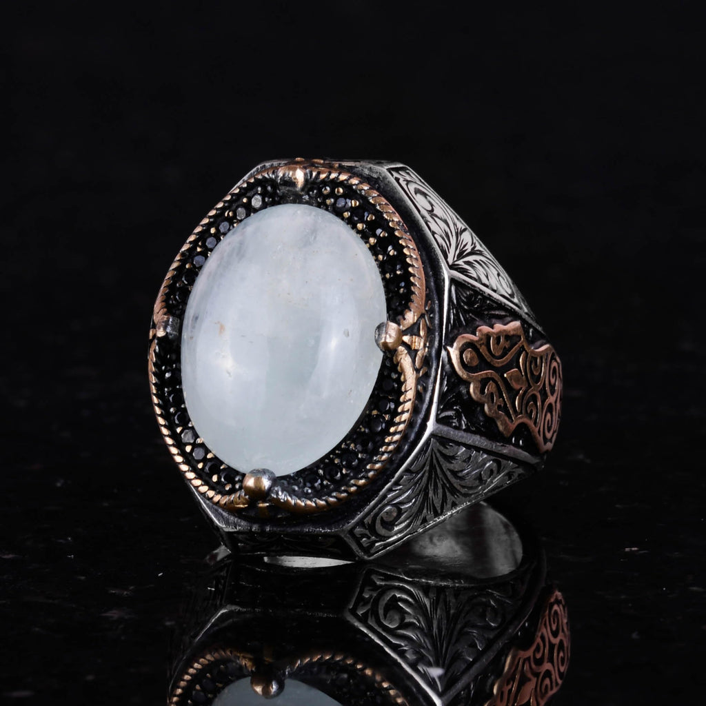 Handmade Cabochon Moonstone Ring - 925 Sterling Silver Men's Ring — 4