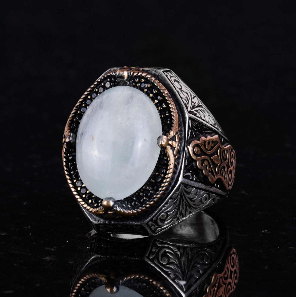 Handmade Cabochon Moonstone Ring - 925 Sterling Silver Men's Ring — 4