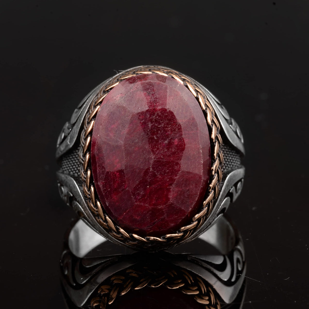 Natural Ruby Stone Ring - Men's Ring - 925 Sterling Silver Custom Design — 3