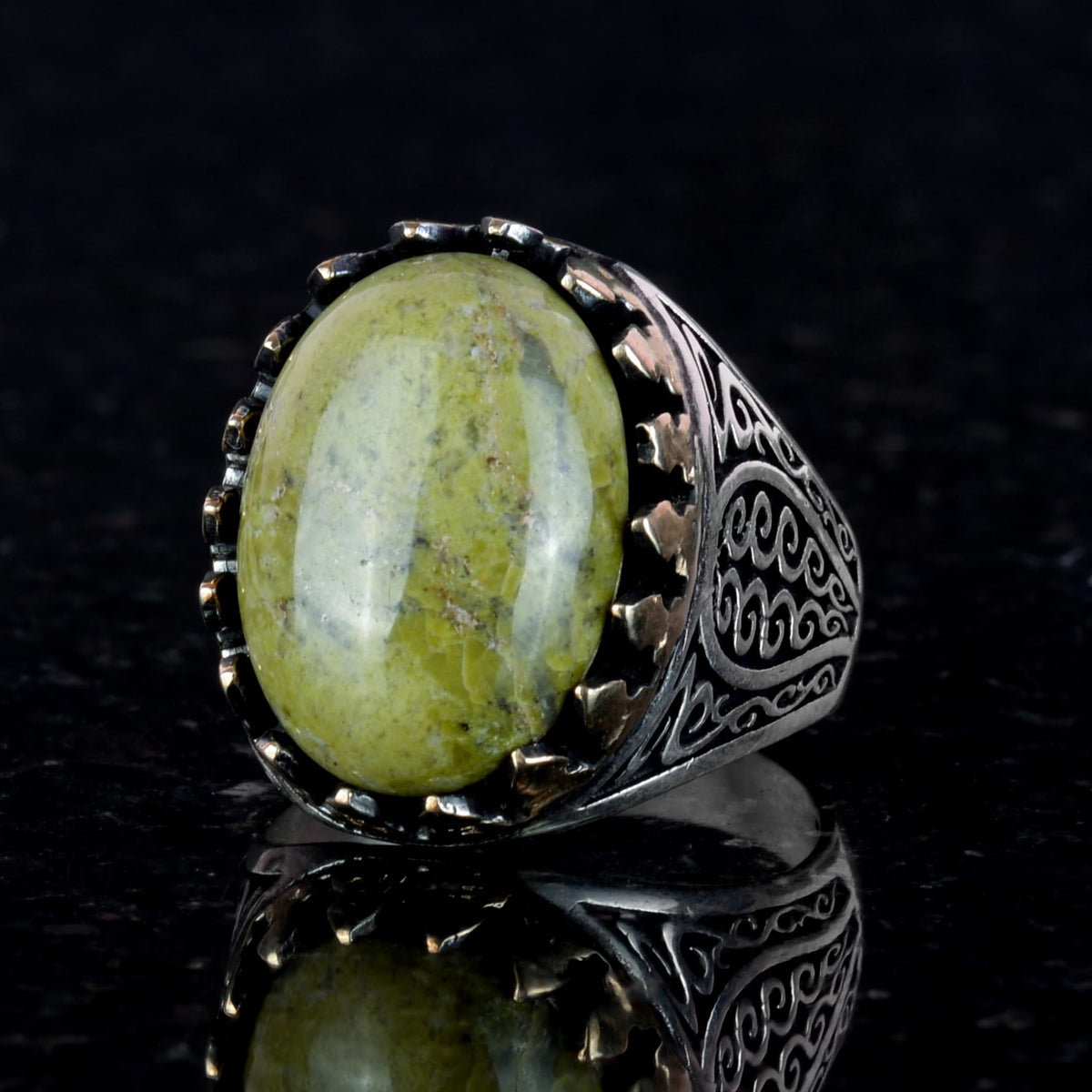 925 Sterling Silver Men's Ring - Unakite Stone Handmade Elegance — 4