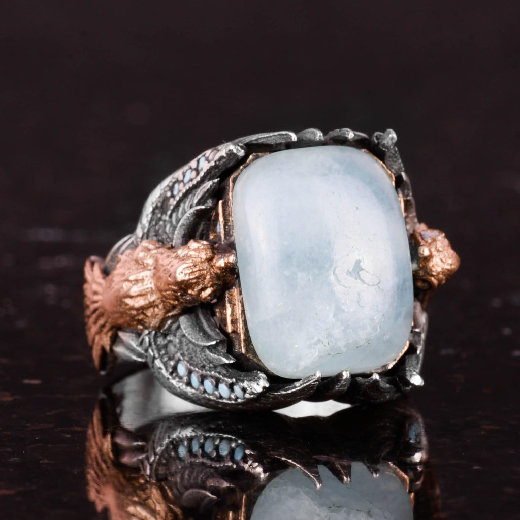 Natural Cabochon Aquamarine Stone Ring - Handmade 925 Sterling Silver - Symbol of Peace, Protection, and Courage — 4