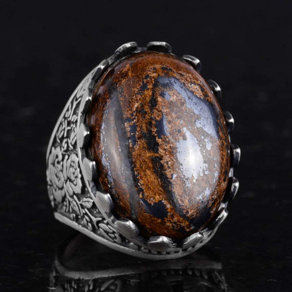 Natural Bronzite Stone Ring - 925 Sterling Silver Handmade Large Ring — 5