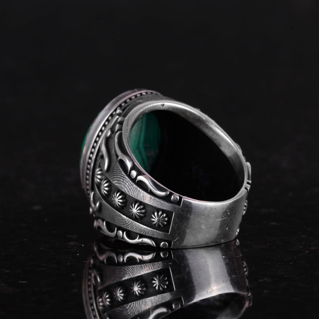 Natural Malachite Stone Ring, 925 Sterling Silver Men's Ring (Model-2) — 7