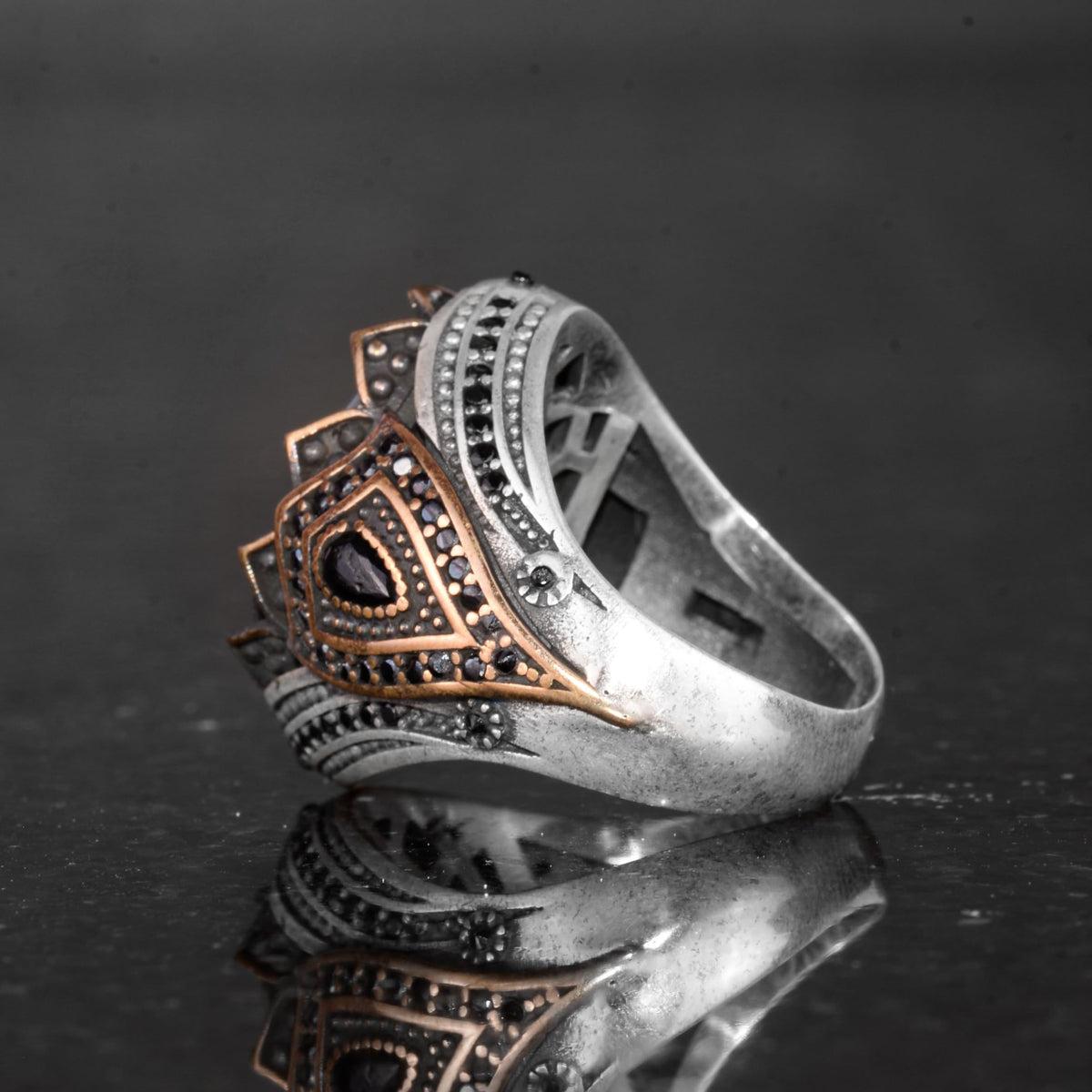 925 Sterling Silver Men's Ring - Natural Opal - Bronze Plated Details - Handmade, Attractive Piece — 7