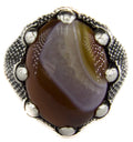 Silver Men's Ring, Natural Agate Stone, Eagle Claw Ring