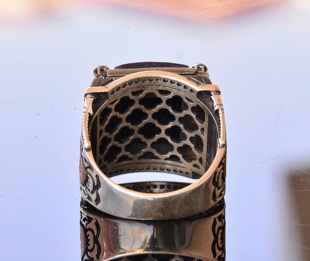 Blue Sapphire Rectangular Stone Ring, 15.45 Carat, Islamic Ring, 925 Sterling Silver Men's Ring — 8