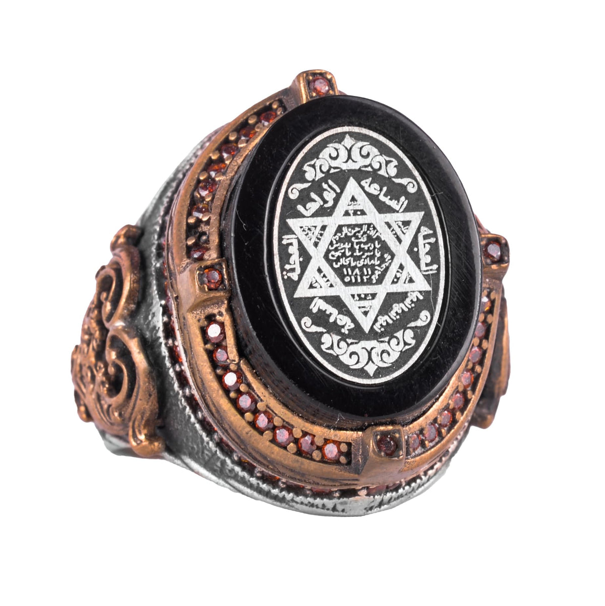 Silver Men's Ring - Onyx Stone - Solomon Seal Symbol, Courage and Vitality Symbol - Handmade Ring